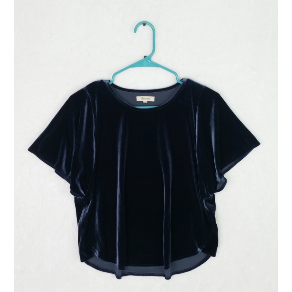 Women's Madewell Blue Velvet Butterfly Top Shirt Crop Top Size Small S